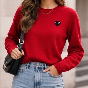 Comme des Garcons PLAY Red Heart Logo Crewneck Sweater Size 3XL